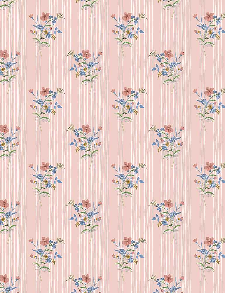 Country Cottage - Posies on Stripes - Pink