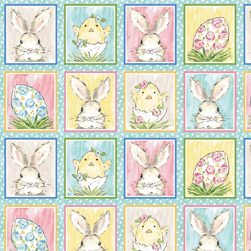 Peek A Boo Bunnies - Continuous Blocks - Light Blue