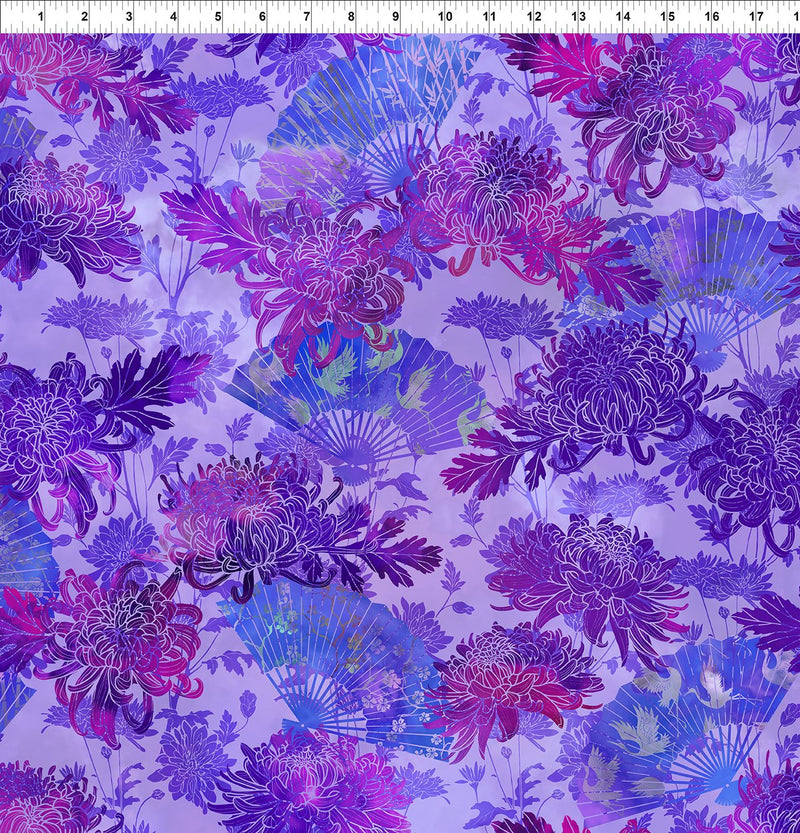 Oriental Gardens - Floral Fans - Purple