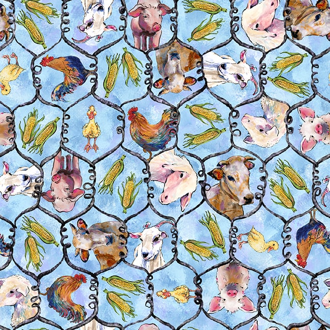 Out of Farm's Way - Farm Animal Hexagon - Light Blue