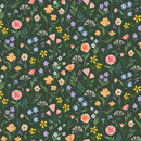 Cats in the Garden - Flower Field - Midnight Green