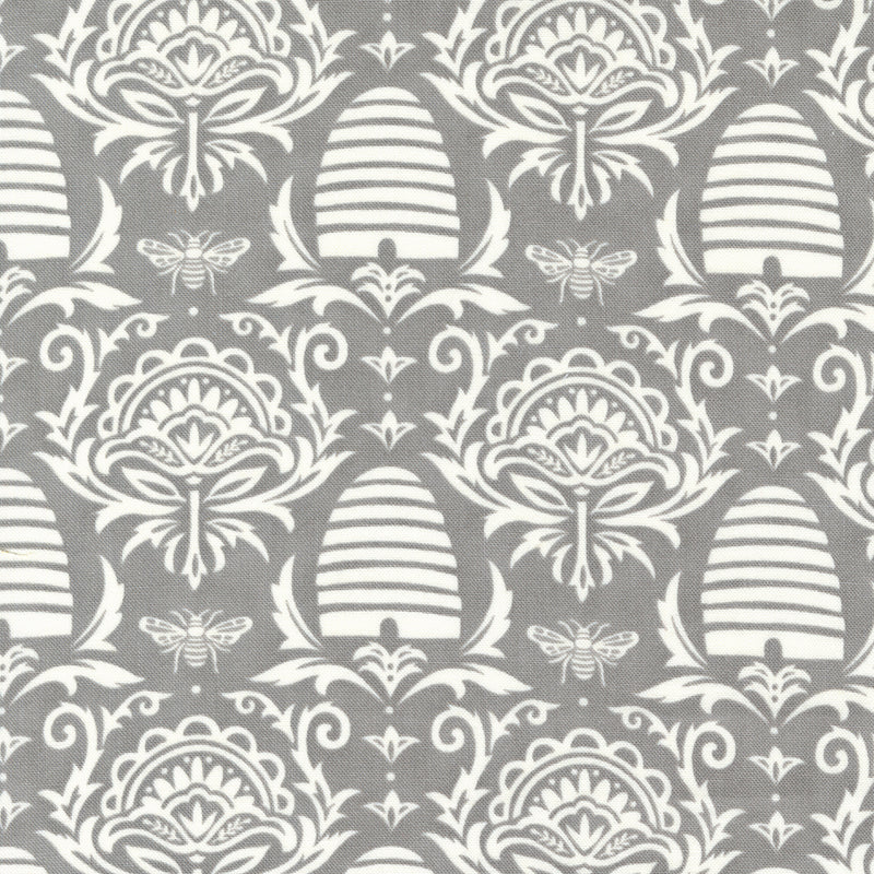 Honey & Lavender - Beeskep Damask - Pebble Grey