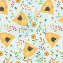 Nature's Symphony - Beehives and Leaves - Light Blue