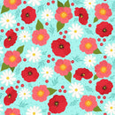 The Bright Side - Daisy and Poppy Flowers - Turquoise