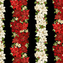 Merry Christmas - Poinsettias 11" Stripes - Black