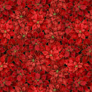 Merry Christmas - Packed Poinsettias Metallic - Red