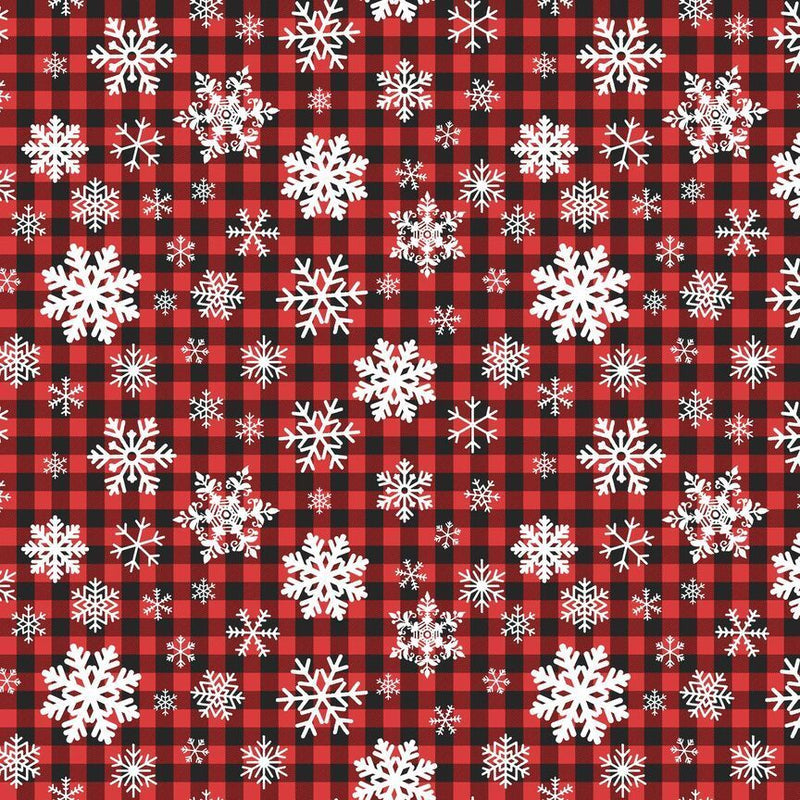 Frosty Delights - Snowflakes on Buffalo Plaid - Red