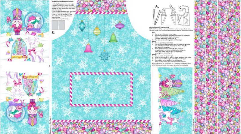 Merry and Bright - Apron Panel - Turquoise Multi