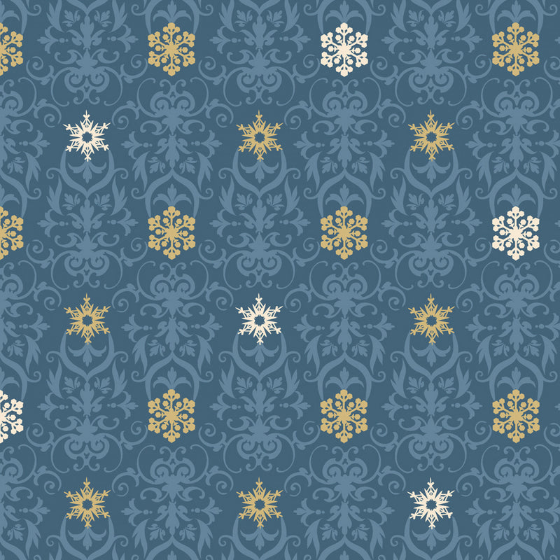 Deco the Halls - Snowflake Damask - Blue