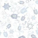 Hanukkah Lights - Tossed Dreidels and Stars of David - White