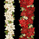 Merry Christmas - Poinsettias 11" Stripes - Black