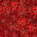 Merry Christmas - Packed Poinsettias Metallic - Red