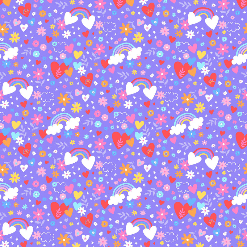 Playtime Flannel - Hearts & Rainbows - Violet