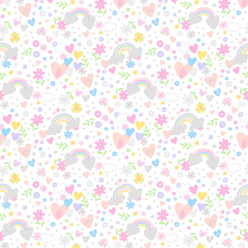 Playtime Flannel - Hearts & Rainbows - White