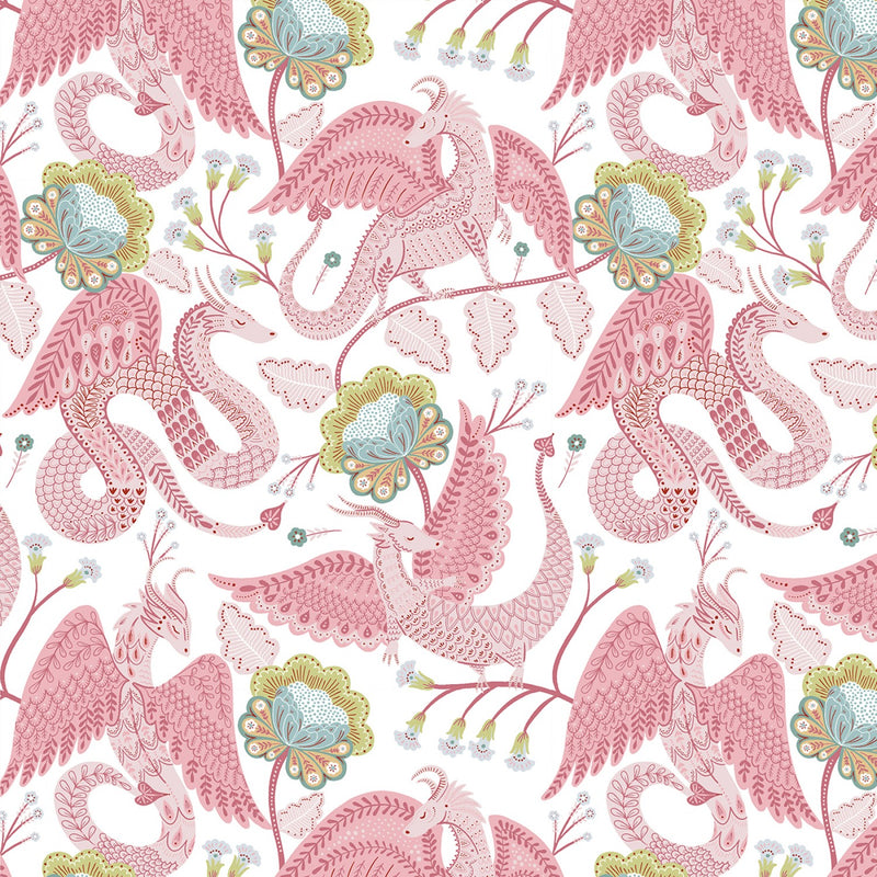 Mystical Kingdom - Allover Dragons - White/Pink