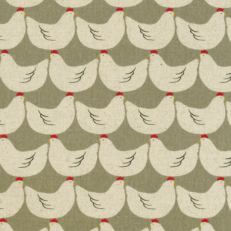 Sevenberry Cotton Flax Prints - Chickens - Grey