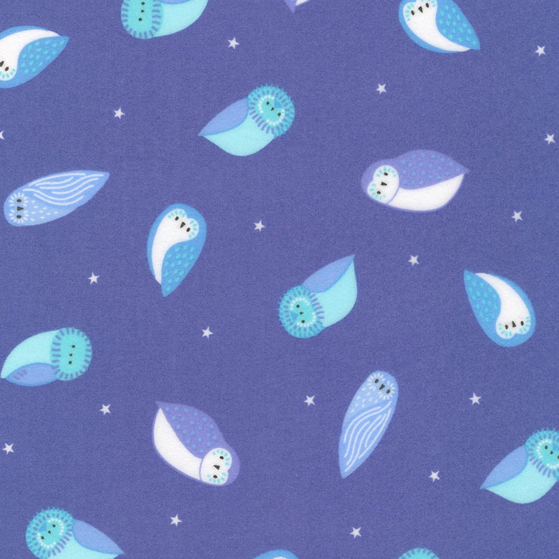 Gentle Night Flannel - Owls - Blue