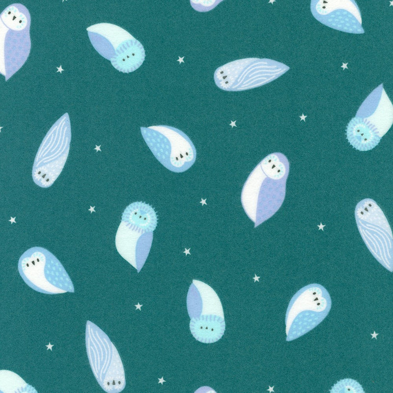 Gentle Night Flannel - Owls - Aqua