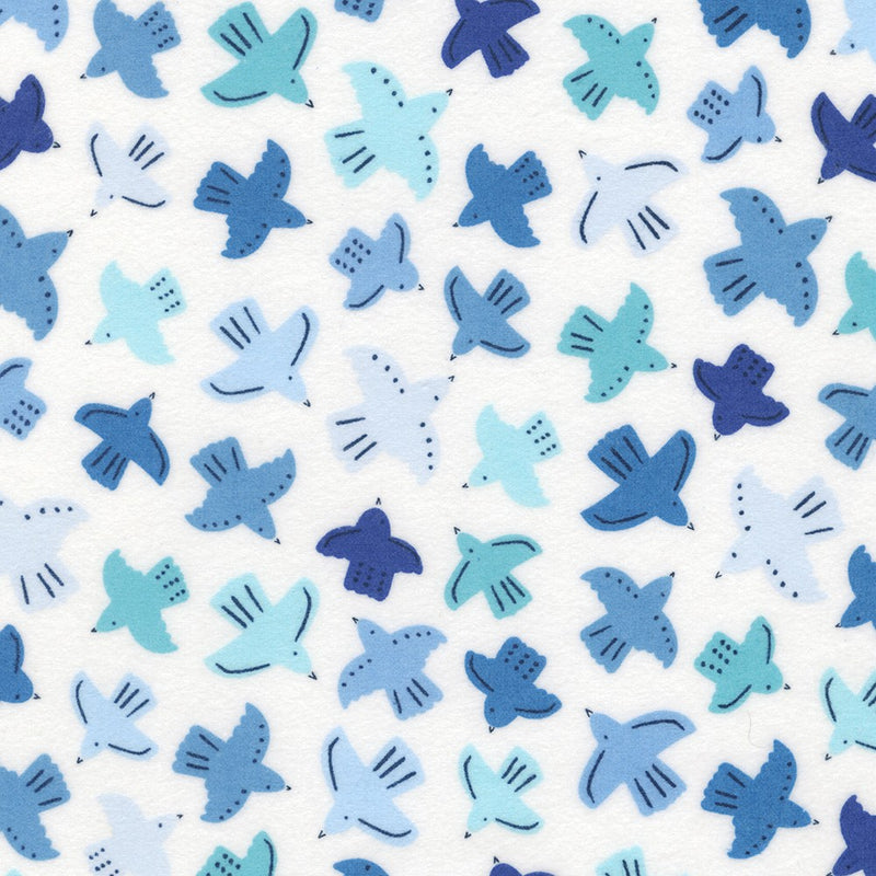 Gentle Night Flannel - Birds - Blue