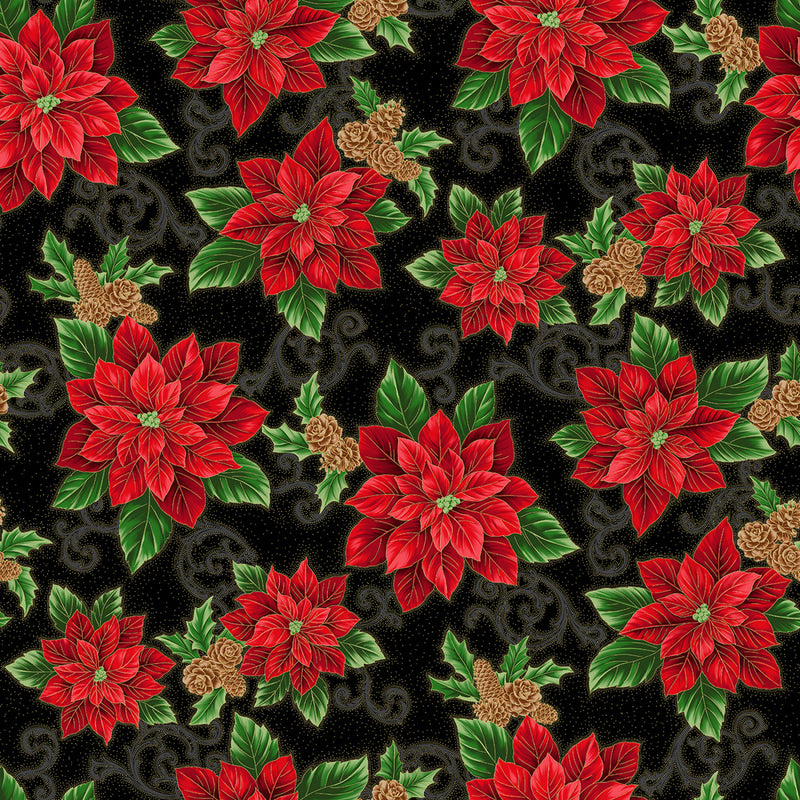 Christmas Splendor - Poinsettia - Black/Gold