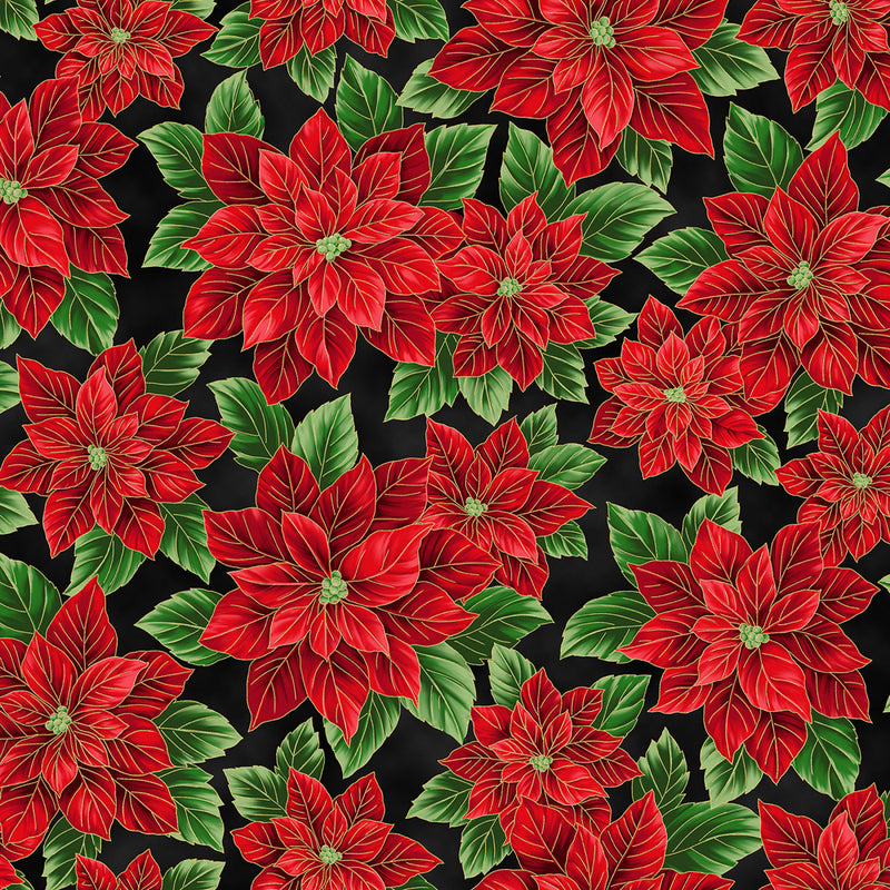 Christmas Splendor - Packed Poinsettia - Black/Gold