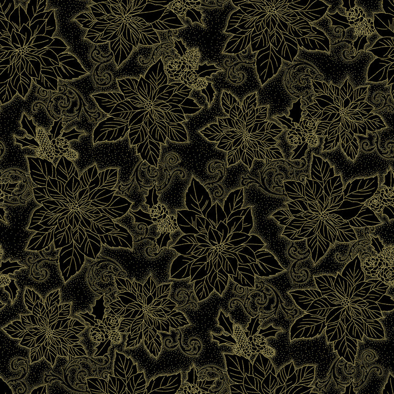 Christmas Splendor - Poinsettia Outline - Black/Gold