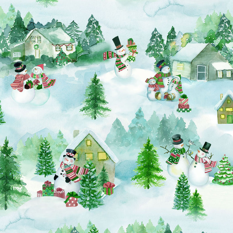 Snowman Christmas - Toile - Light Teal