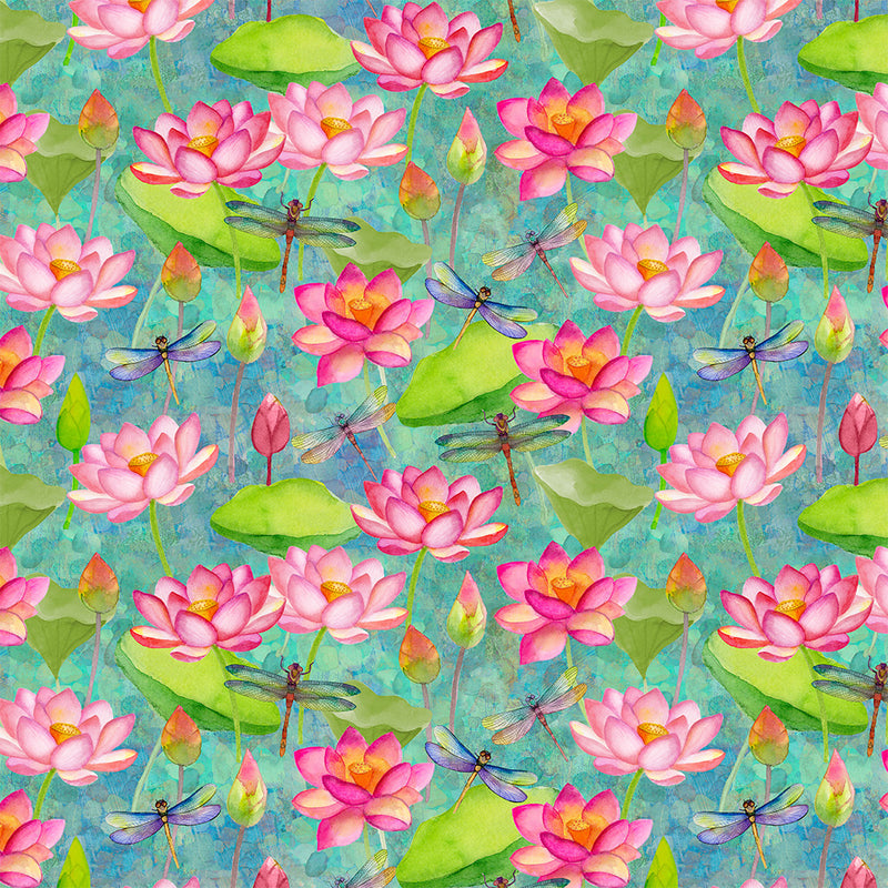 Lily Pond - Dragonfly Floral - Light Teal