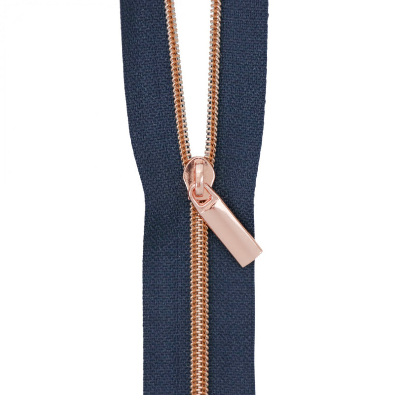 Zipper Set - Navy Tape with Rose Gold Coil and Pulls