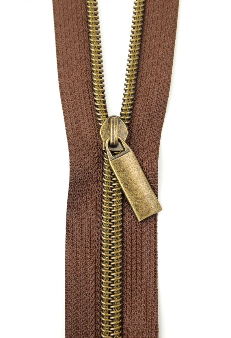 Zipper Set - Brown  Tape with Antique Coil and Pulls