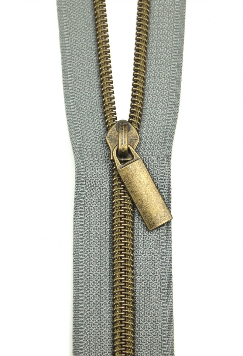 Zipper Set - Grey Tape with Antique Coil and Pulls